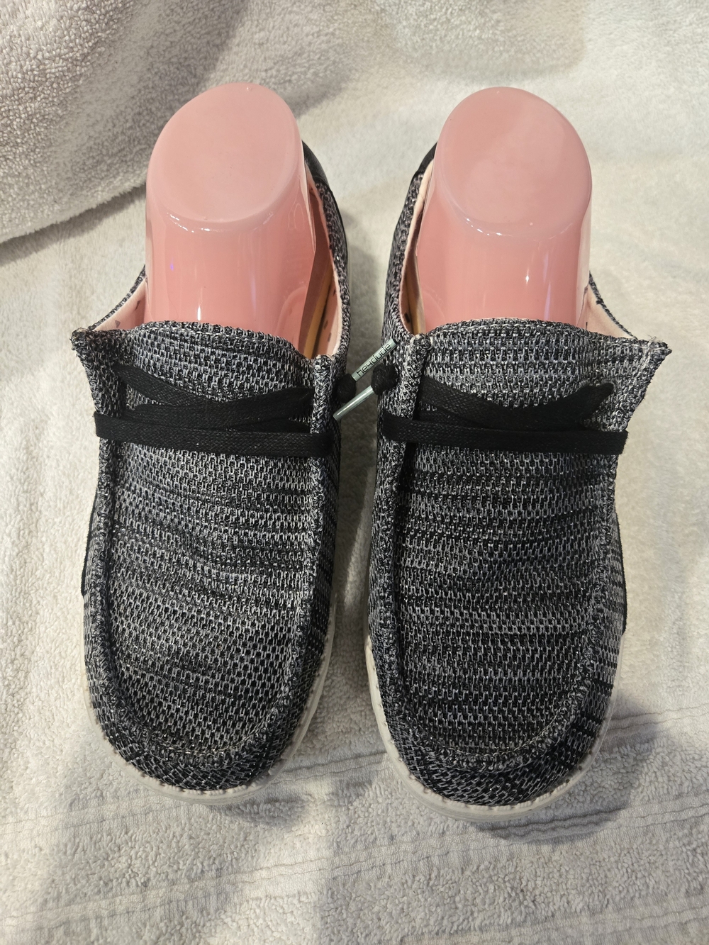 Hey Dude Women's Black and White Knit Slip-On Loafers - Picture 2 of 7